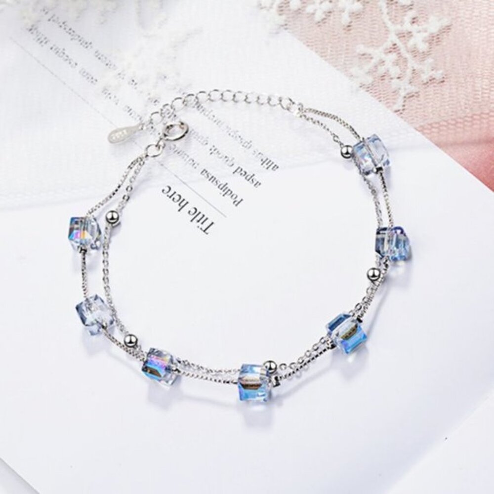 NEW 925 Sterling Silver Crystal Cube Bracelet